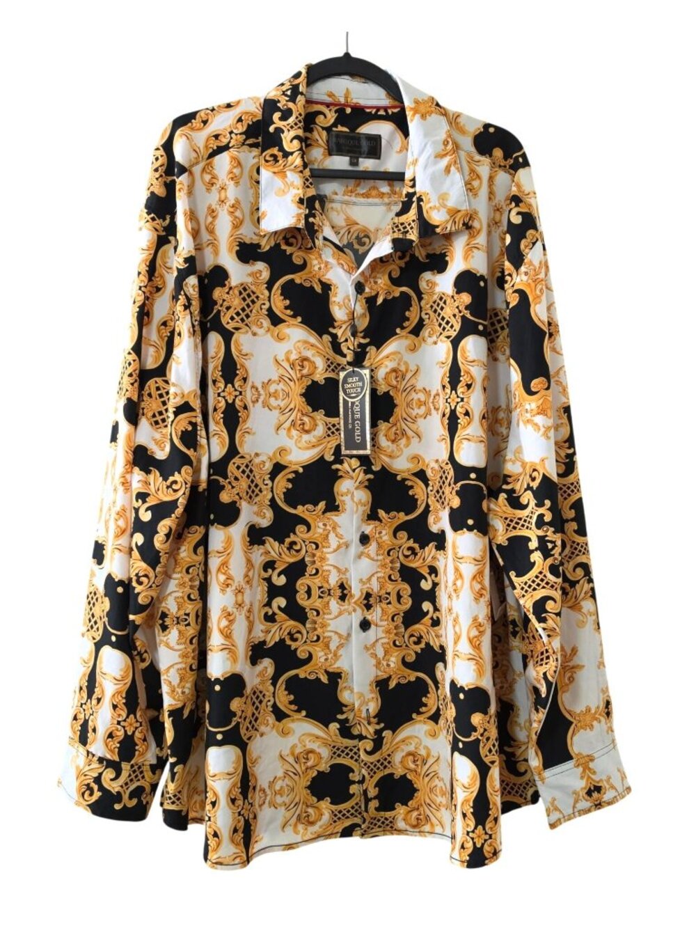 Baroque Gold Filigree Button-Down Dress Shirt Black White Men's 5X NWT